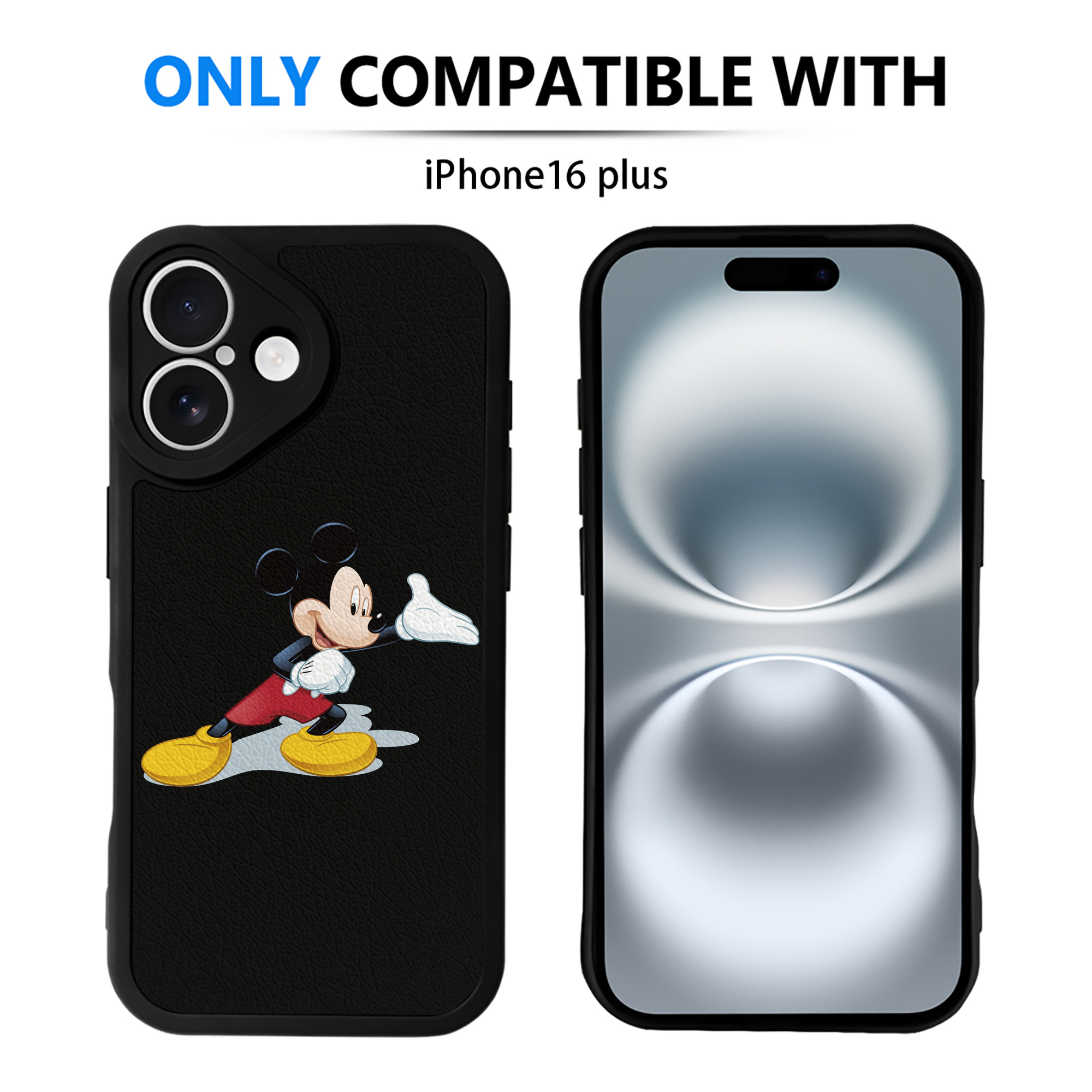 （画像用） ミッキーマウス Mickey Mouse 【iPhone 16シリーズ対応】シリコンスマホケース（レザー調） 材質：シリコン
